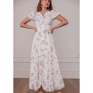 JessaKae Enchanted Rose White and Pink Floral Maxi Dress - Size L